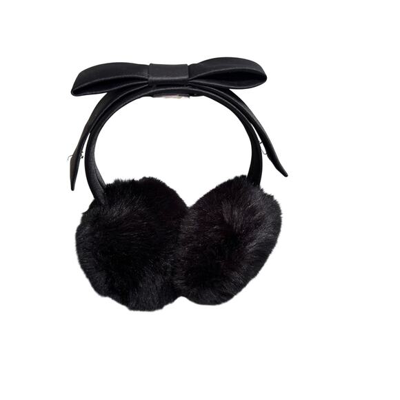 Kate Spade New York Shoelace Bow Faux Fur Earmuffs - Picture 2 of 7